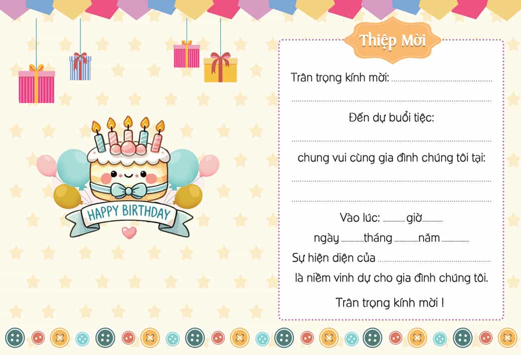 Mặt trong thiệp mời sinh nhật bé trai