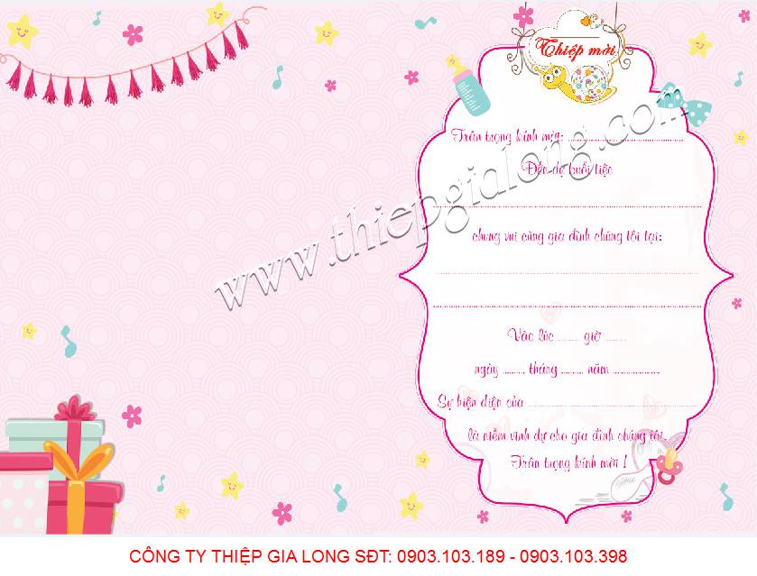 Mẫu thiệp mời thôi nôi sang trọng