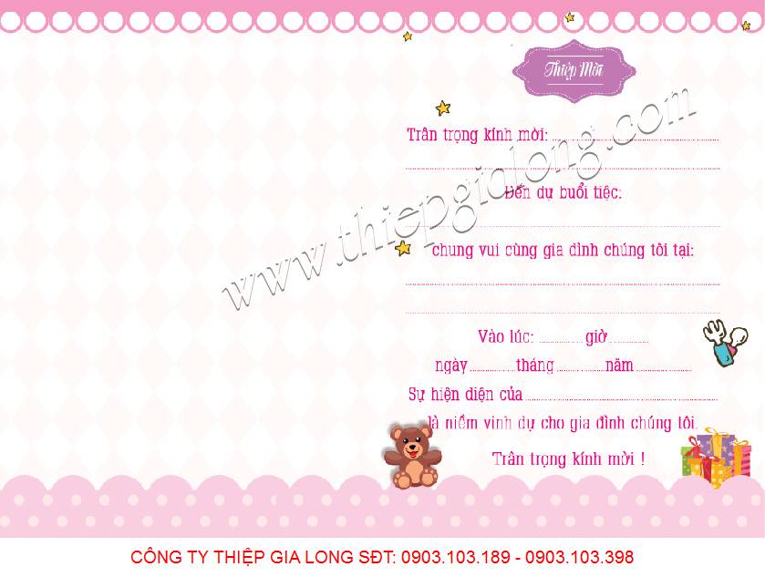 Thiệp mời thôi nôi đẹp cho bé gái 