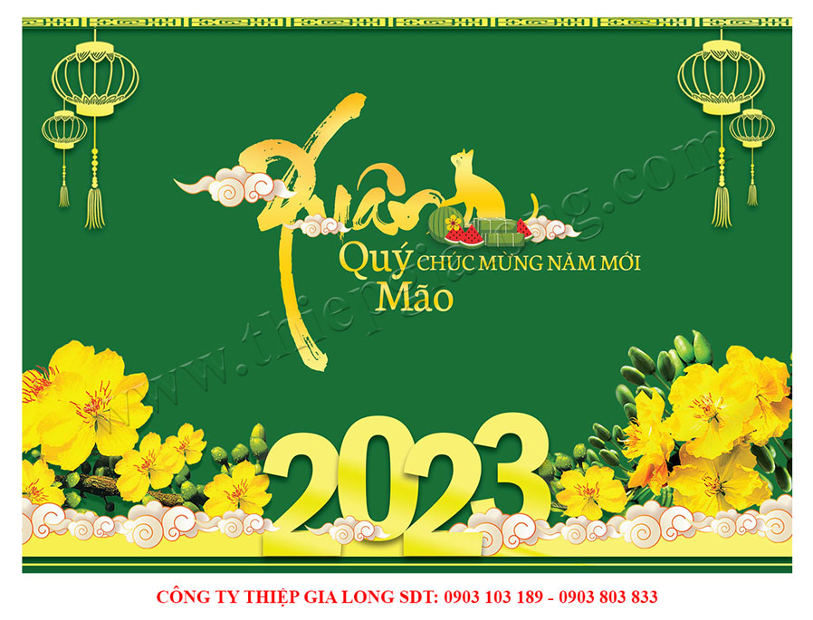 THIỆP CHÚC MỪNG NĂM MỚI 2023 THIỆP NĂM MỚI HOA MAI RỰC RỠ Mau-thiep-happy-new-year-2023-GL-2958