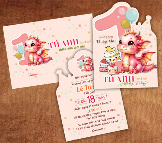 thiệp mời thôi nôi bé gái tuổi rồng