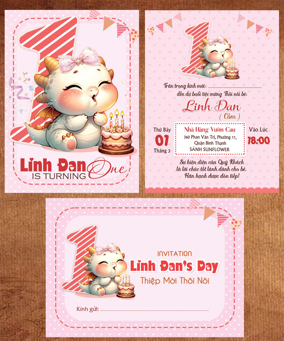 thiệp mời thôi nôi bé gái tuổi rồng