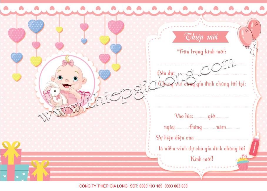 Thiệp thôi nôi đẹp cho bé gái 