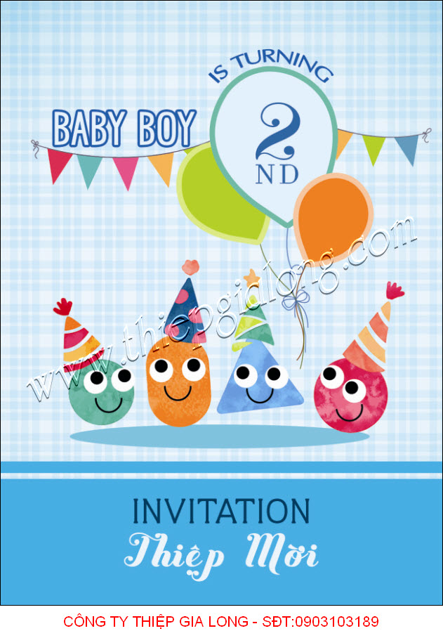 Mẫu thiệp mời sinh nhật đẹp dành cho bé 2 tuổi SNTT-05