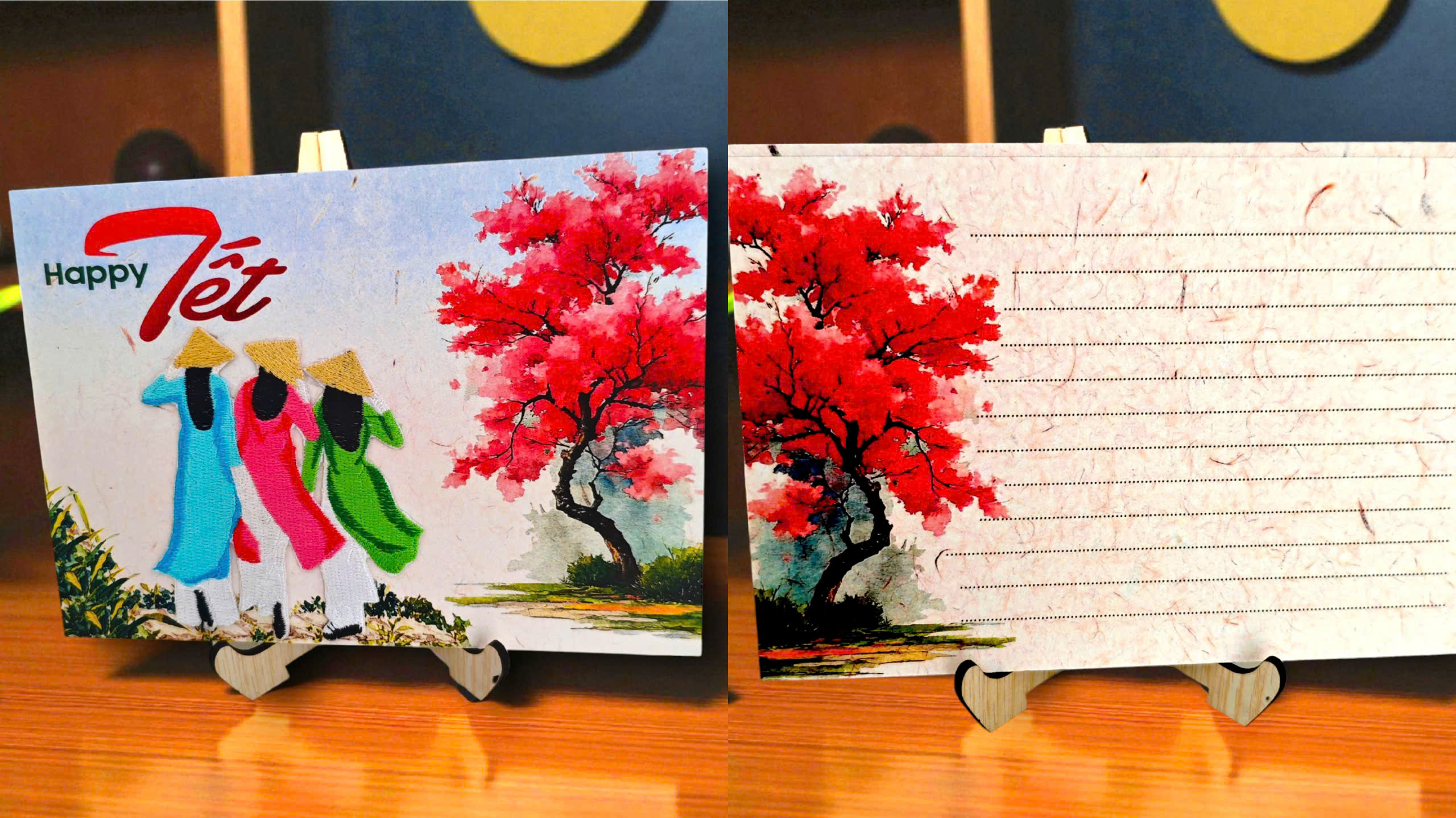 Thiệp chúc Tết thêu áo dài GL-3590