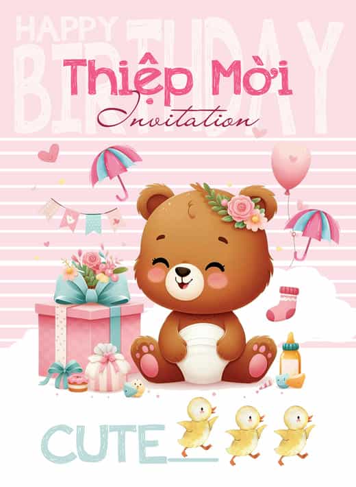 Thiệp mời sinh nhật bé gái GL-3494