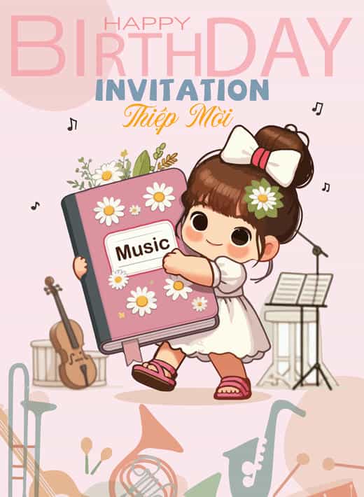 Thiệp mời sinh nhật bé gái GL-3499