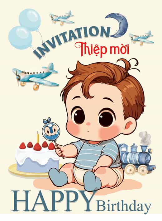 Thiệp mời sinh nhật bé trai GL-3498