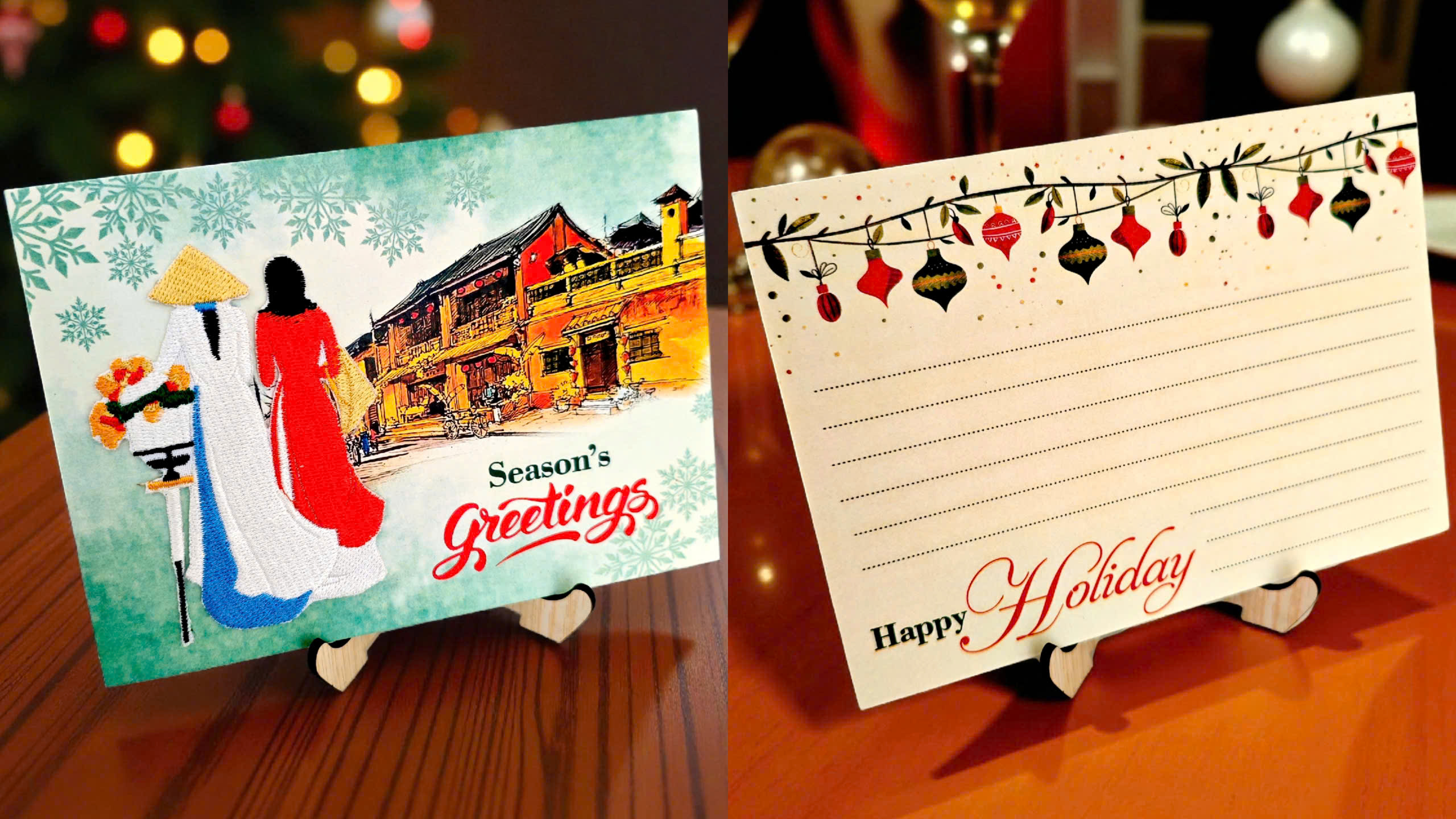 Thiệp Noel Thêu Nghệ Thuật Cô Gái Áo Dài Cao Cấp GL-3589