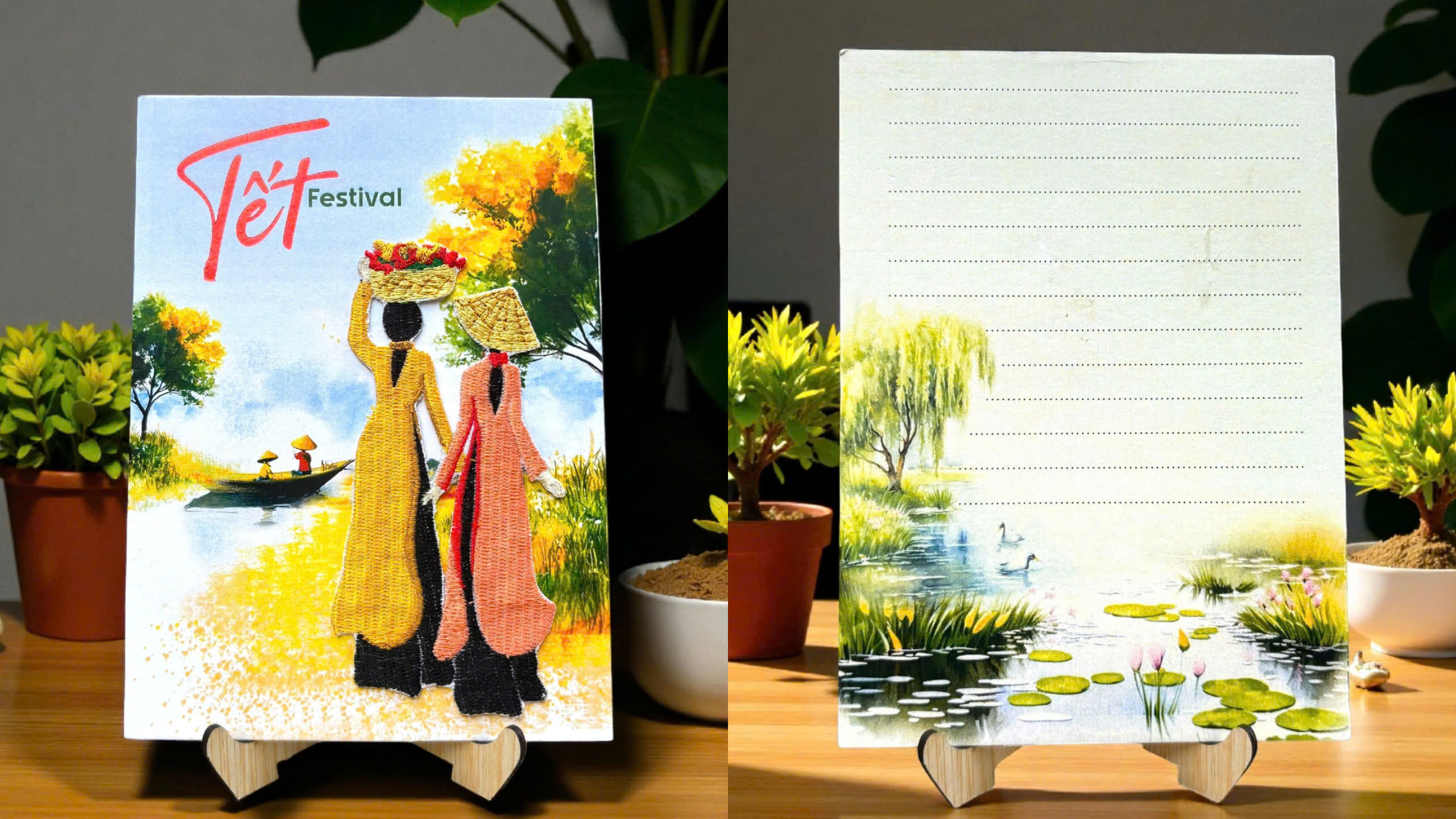 Thiệp xuân thêu nghệ thuật áo dài Việt Nam GL-3594